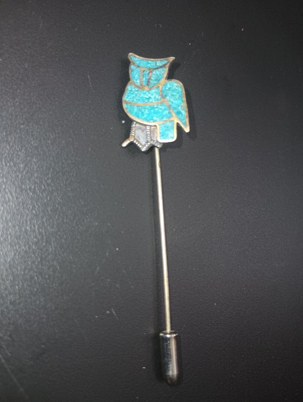 Vintage Turquoise Inlay Owl Stick Pin